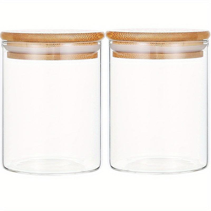 2pcs Glass Bottle with Bamboo Cover Multipurpose Flip Top Jar
