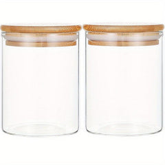 2pcs Glass Bottle with Bamboo Cover Multipurpose Flip Top Jar