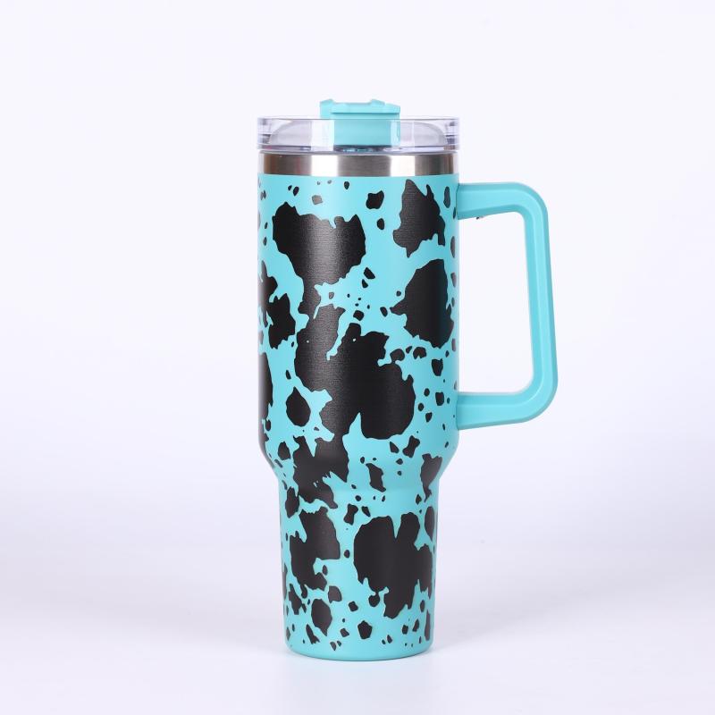 Cow Print Tumbler 40oz Stainless Steel Thermal Water Bottle With Lid & Straw