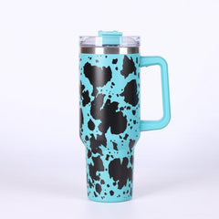 Cow Print Tumbler 40oz Stainless Steel Thermal Water Bottle With Lid & Straw