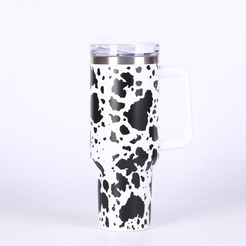 Cow Print Tumbler 40oz Stainless Steel Thermal Water Bottle With Lid & Straw