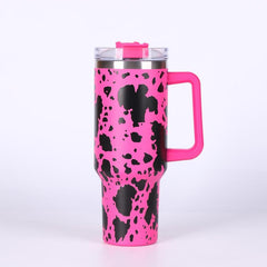 Cow Print Tumbler 40oz Stainless Steel Thermal Water Bottle With Lid & Straw