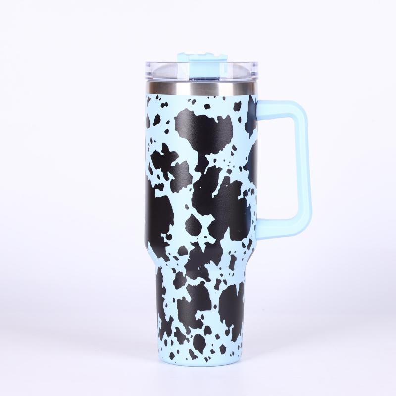 Cow Print Tumbler 40oz Stainless Steel Thermal Water Bottle With Lid & Straw