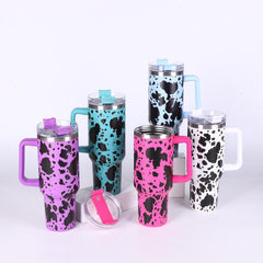 Cow Print Tumbler 40oz Stainless Steel Thermal Water Bottle With Lid & Straw