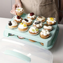 Portable Square Cake Box Plastic Cupcake Storage Box Multilayer Stackable