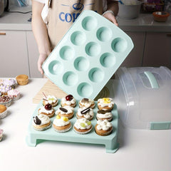 Portable Square Cake Box Plastic Cupcake Storage Box Multilayer Stackable