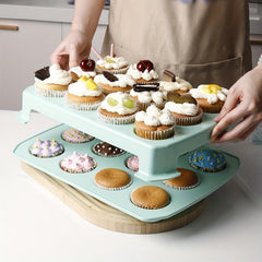 Portable Square Cake Box Plastic Cupcake Storage Box Multilayer Stackable