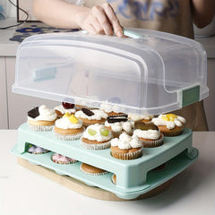 Portable Square Cake Box Plastic Cupcake Storage Box Multilayer Stackable