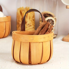 Handwoven Wood Slices Wall Basket Kitchen Garlic Ginger Storage