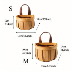 Handwoven Wood Slices Wall Basket Kitchen Garlic Ginger Storage