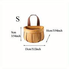 Handwoven Wood Slices Wall Basket Kitchen Garlic Ginger Storage