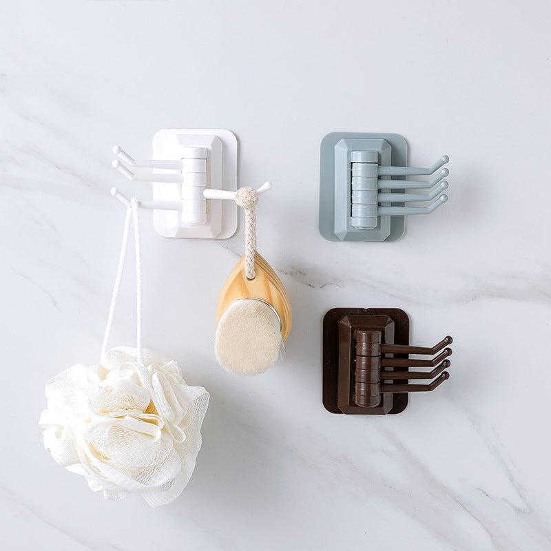 2pcs Rotating Hooks Self Adhesive Plastic Wall mounted Hanger Kitchen Bathroom