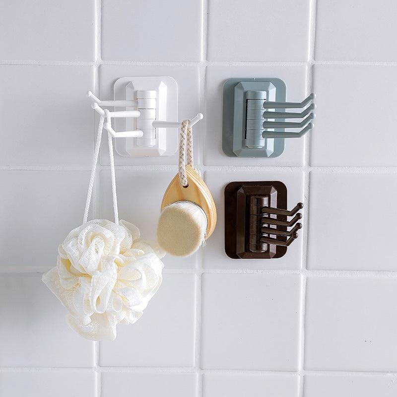 2pcs Rotating Hooks Self Adhesive Plastic Wall mounted Hanger Kitchen Bathroom