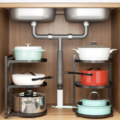Kitchen Storage Rack Floor Pot Storage Sink Cabinet Layered Rack