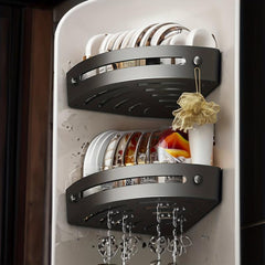 3pcs Corner Shelf Organizer Wall Mounted Kitchen Bathroom Cabinet Dish Plate