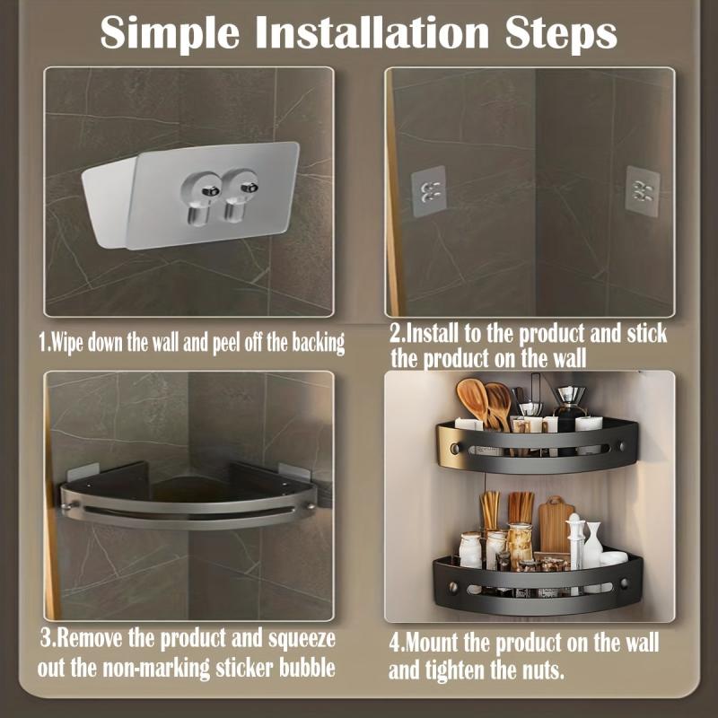 3pcs Corner Shelf Organizer Wall Mounted Kitchen Bathroom Cabinet Dish Plate