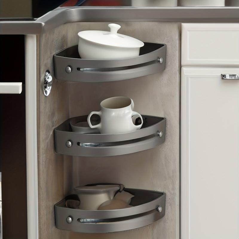 3pcs Corner Shelf Organizer Wall Mounted Kitchen Bathroom Cabinet Dish Plate