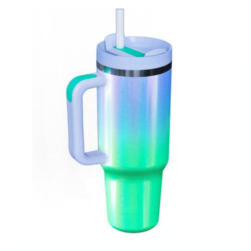 40oz Gradient Tumbler Stainless Steel Thermal Bottle Straw Lid Handle