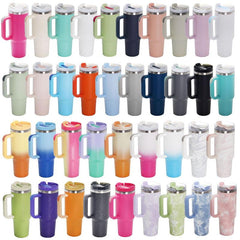 40oz Gradient Tumbler Stainless Steel Thermal Bottle Straw Lid Handle