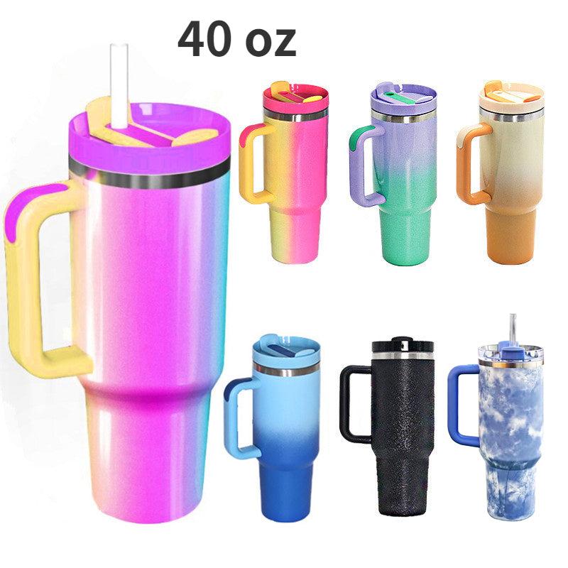 40oz Gradient Tumbler Stainless Steel Thermal Bottle Straw Lid Handle