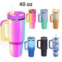 40oz Gradient Tumbler Stainless Steel Thermal Bottle Straw Lid Handle