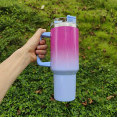 40oz Gradient Tumbler Stainless Steel Thermal Bottle Straw Lid Handle