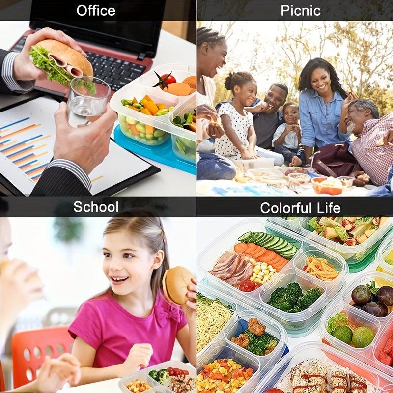 Plastic 3-Cell Bento Box Leakproof Food Container for School and Camping