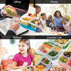 Plastic 3-Cell Bento Box Leakproof Food Container for School and Camping
