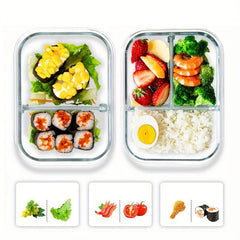Grided Glass Lunch Box w/ Lid Microwave Safe Bento Box Pink Lid