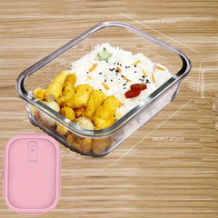 Grided Glass Lunch Box w/ Lid Microwave Safe Bento Box Pink Lid