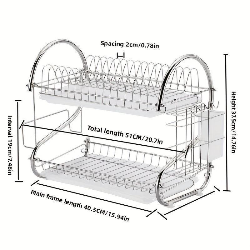 2 Tier Dish Drainer Rack Drip Tray Sink Drying