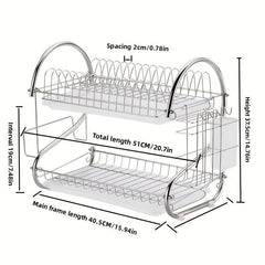 2 Tier Dish Drainer Rack Drip Tray Sink Drying