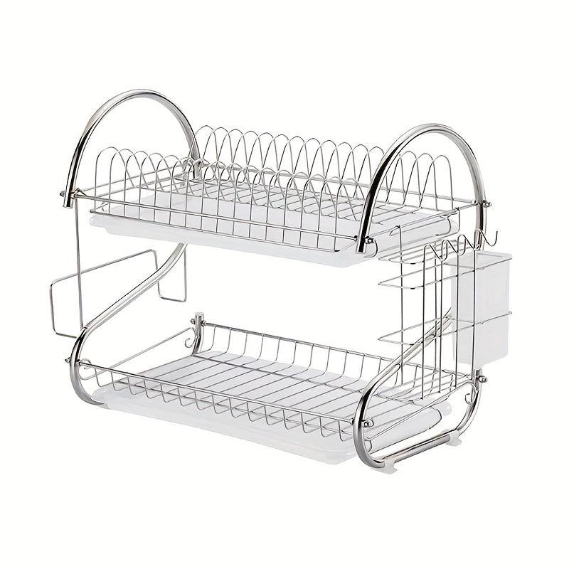 2 Tier Dish Drainer Rack Drip Tray Sink Drying