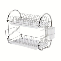 2 Tier Dish Drainer Rack Drip Tray Sink Drying