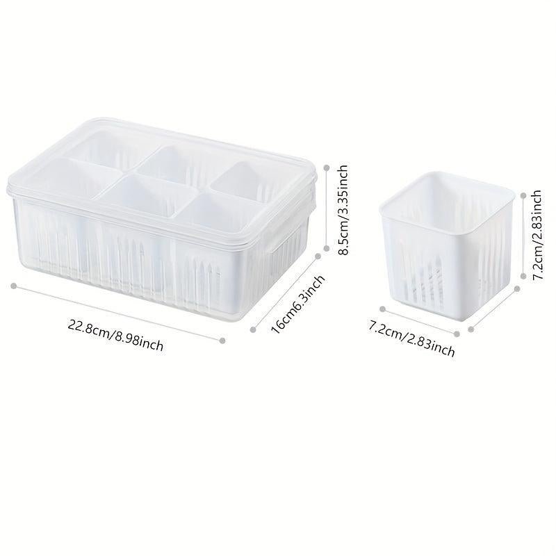 Refrigerator Food Storage Containers with Strainer 6 Grids Kitchen Organizer