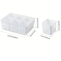 Refrigerator Food Storage Containers with Strainer 6 Grids Kitchen Organizer