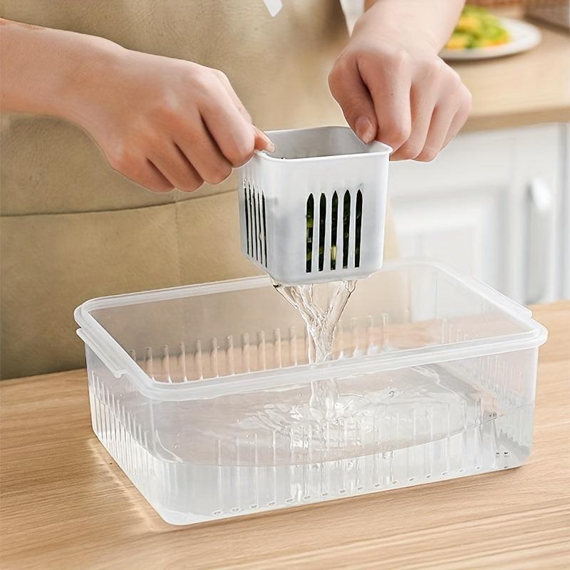 Refrigerator Food Storage Containers with Strainer 6 Grids Kitchen Organizer