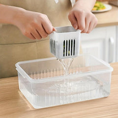 Refrigerator Food Storage Containers with Strainer 6 Grids Kitchen Organizer