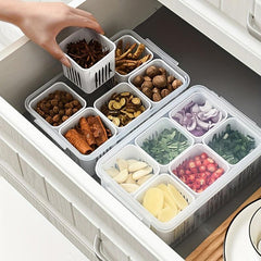 Refrigerator Food Storage Containers with Strainer 6 Grids Kitchen Organizer