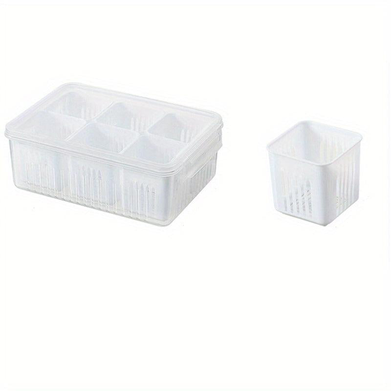 Refrigerator Food Storage Containers with Strainer 6 Grids Kitchen Organizer