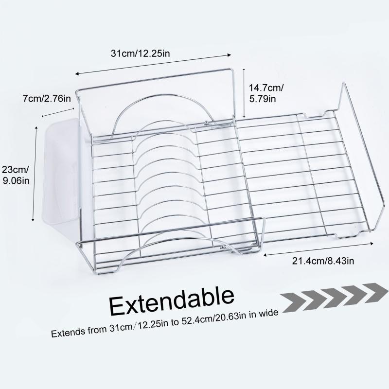 Space Saving Extendable Dish Drying Rack Cutlery Holders Anti Rust Dish Drainer