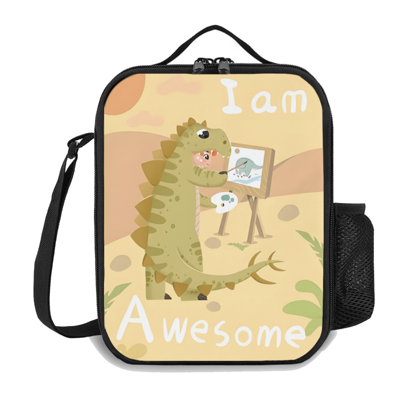 Dinosaur Man Insulated Lunch Bag Tote for Camping Picnic Beach