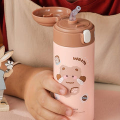 Cartoon Insulated Water Bottle with Straw