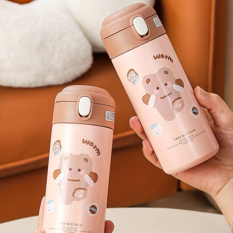 Cartoon Insulated Water Bottle with Straw