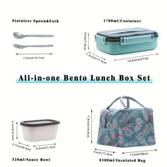 4-Compartment Bento Box Lunch Set with Bag, Jar, Spoon & Fork