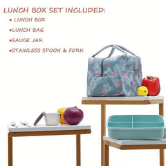 4-Compartment Bento Box Lunch Set with Bag, Jar, Spoon & Fork