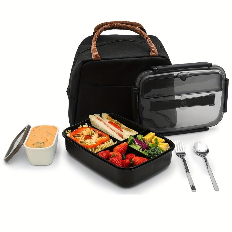 4-Compartment Bento Box Lunch Set with Bag, Jar, Spoon & Fork
