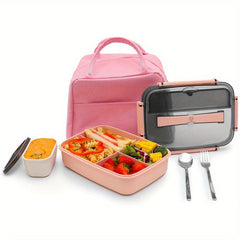 4-Compartment Bento Box Lunch Set with Bag, Jar, Spoon & Fork