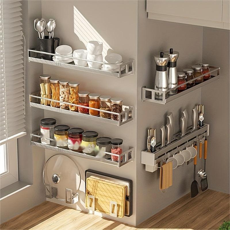 Farmhouse Spice Rack Wall Mounted Seasoning Shelf Flexible Space Saving Holder