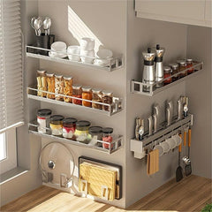 Farmhouse Spice Rack Wall Mounted Seasoning Shelf Flexible Space Saving Holder